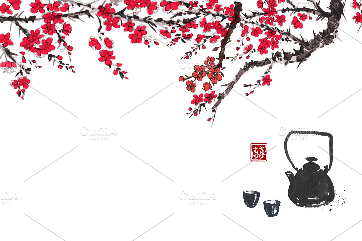Sumi-e ink painting. Tea ceremony., a Food Illustration by Elina_Li (Photo 9 of 17)