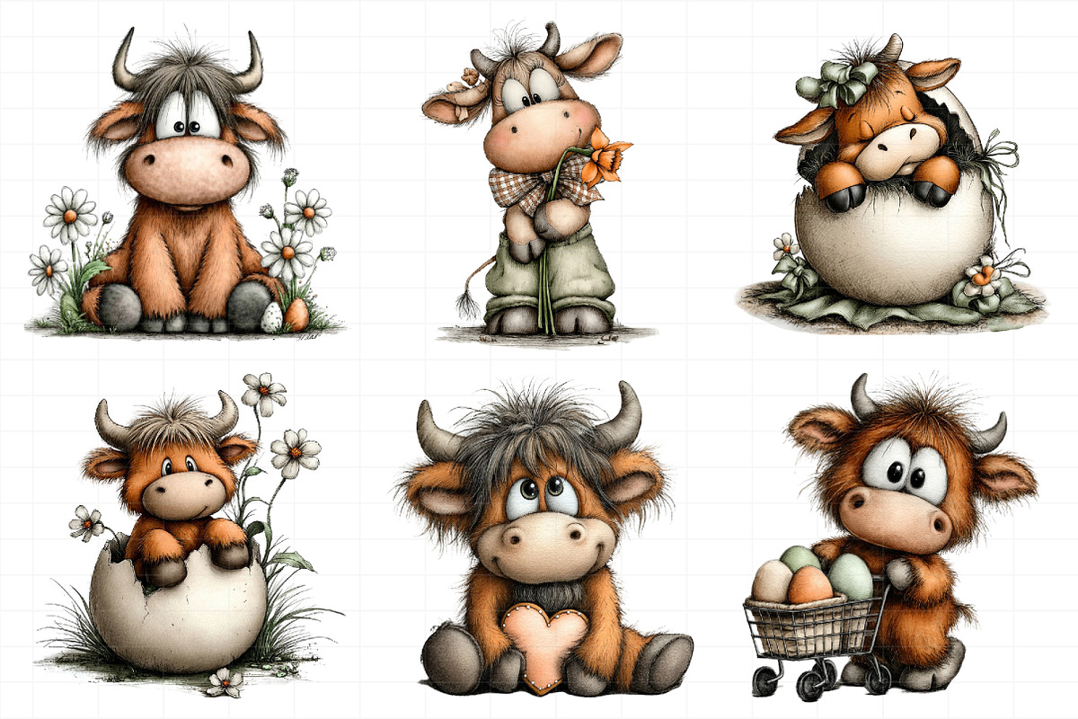Whimsical Easter Highland Cow Clipar, an Illustration by Daily.Designs (Photo 8 of 8)