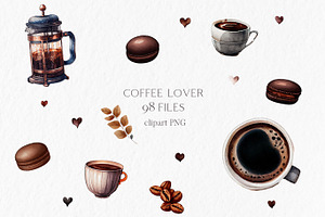 Coffee Lover Watercolor Clipart PNG