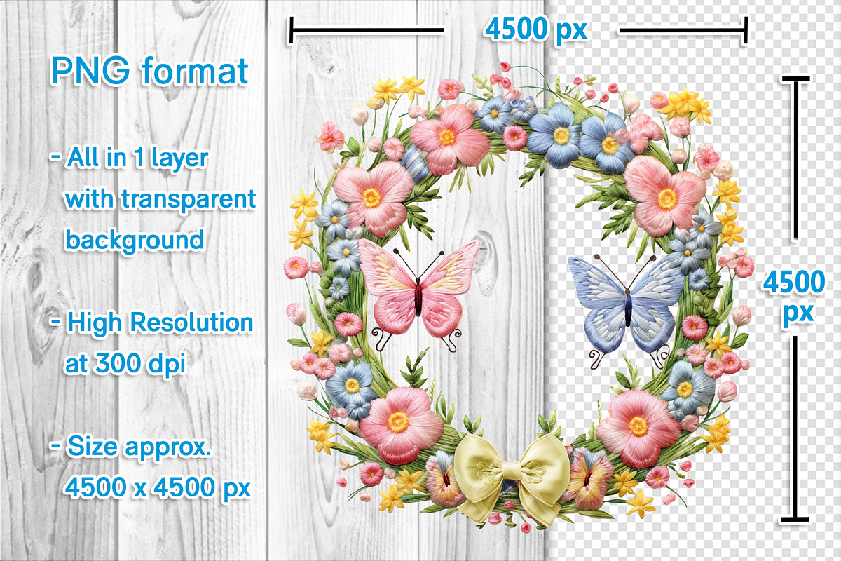 Embroidery Spring Flower Wreath PNG, an Object Graphic by V Design Creator (Photo 2 of 7)