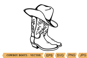 Cowboy Boots, Western Hat Vector