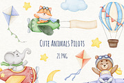 Watercolor Cute Pilot Animal Clipart, an Animal Illustration by ekossa_art (Thumbnail 1 of 6)