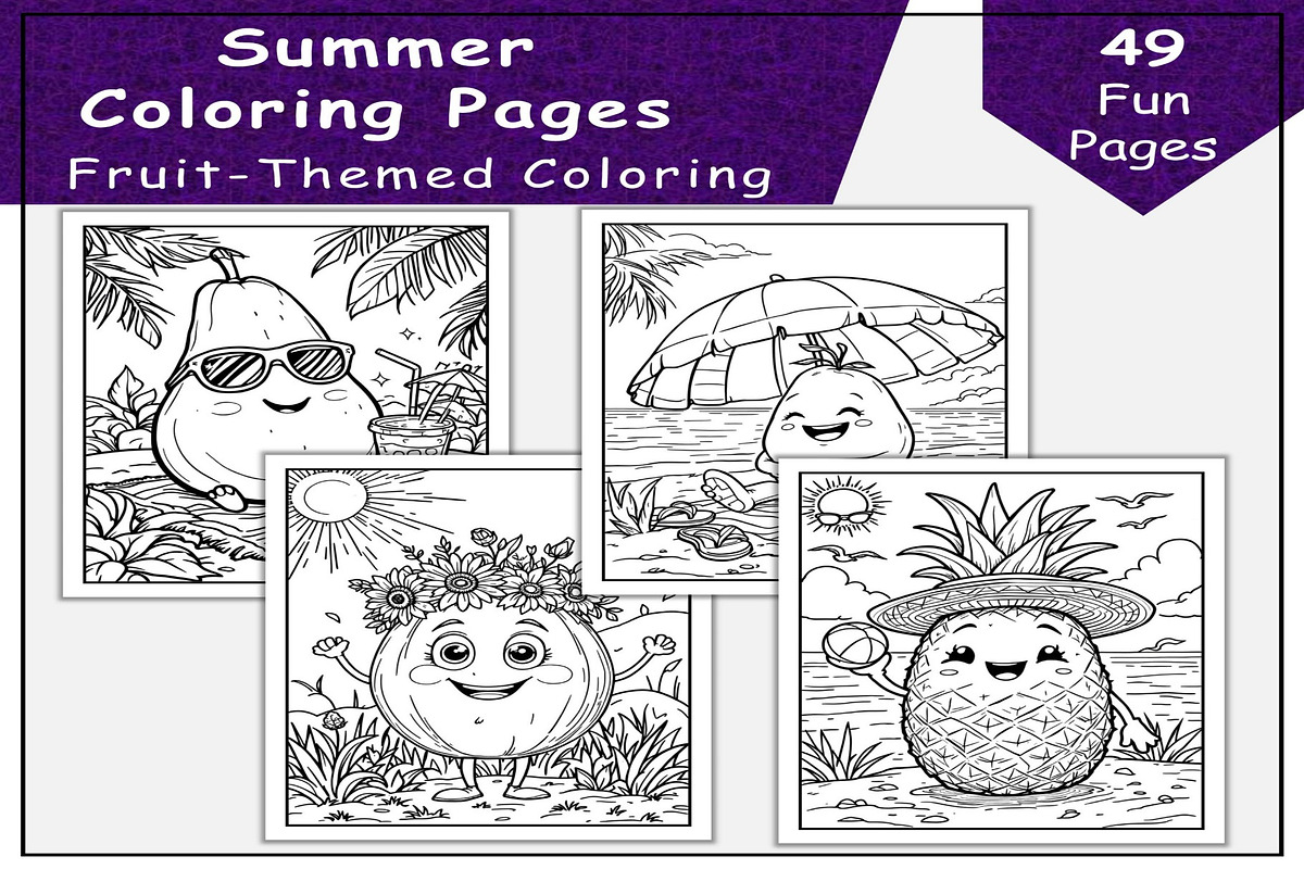 Fruit-Themed Summer Coloring Pages, a Seasonal Illustration by Lamia Emad (Photo 1 of 4)