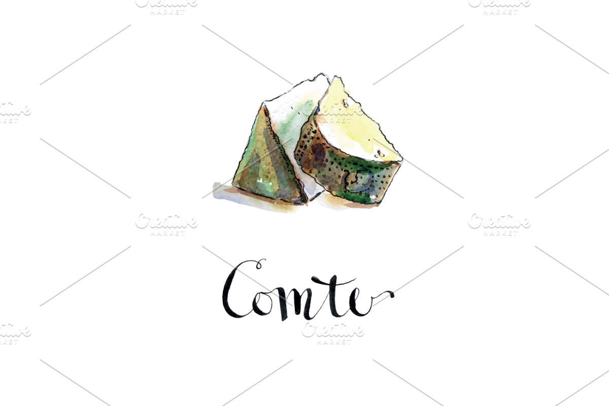 Watercolor cheese vector set, a Food Illustration by miminoshka (Photo 6 of 10)