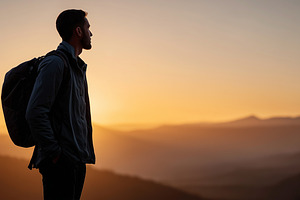 A lone hiker stands in silhouette, a Person Photo by MistyDay