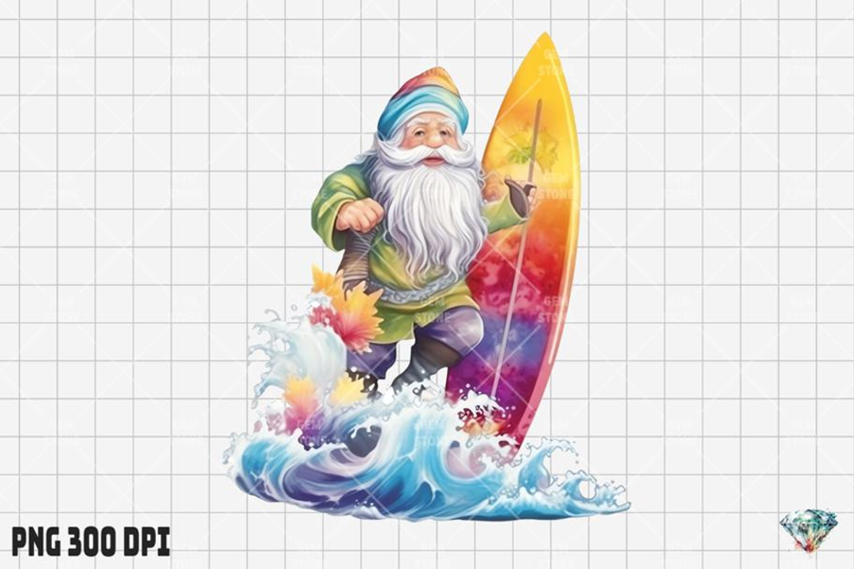 Summer Surfing Gnome Watercolor, an Illustration by Gemstone (Photo 2 of 6)