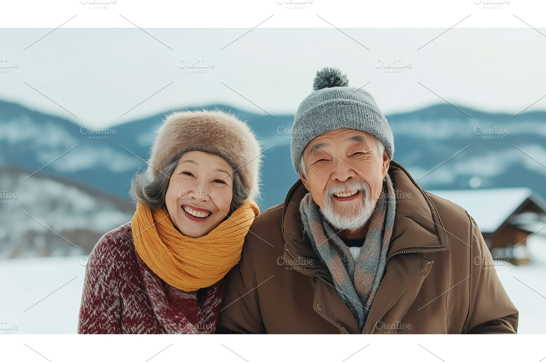A senior Asian couple dressed warmly, a Person Photo by Sergey Kotenev