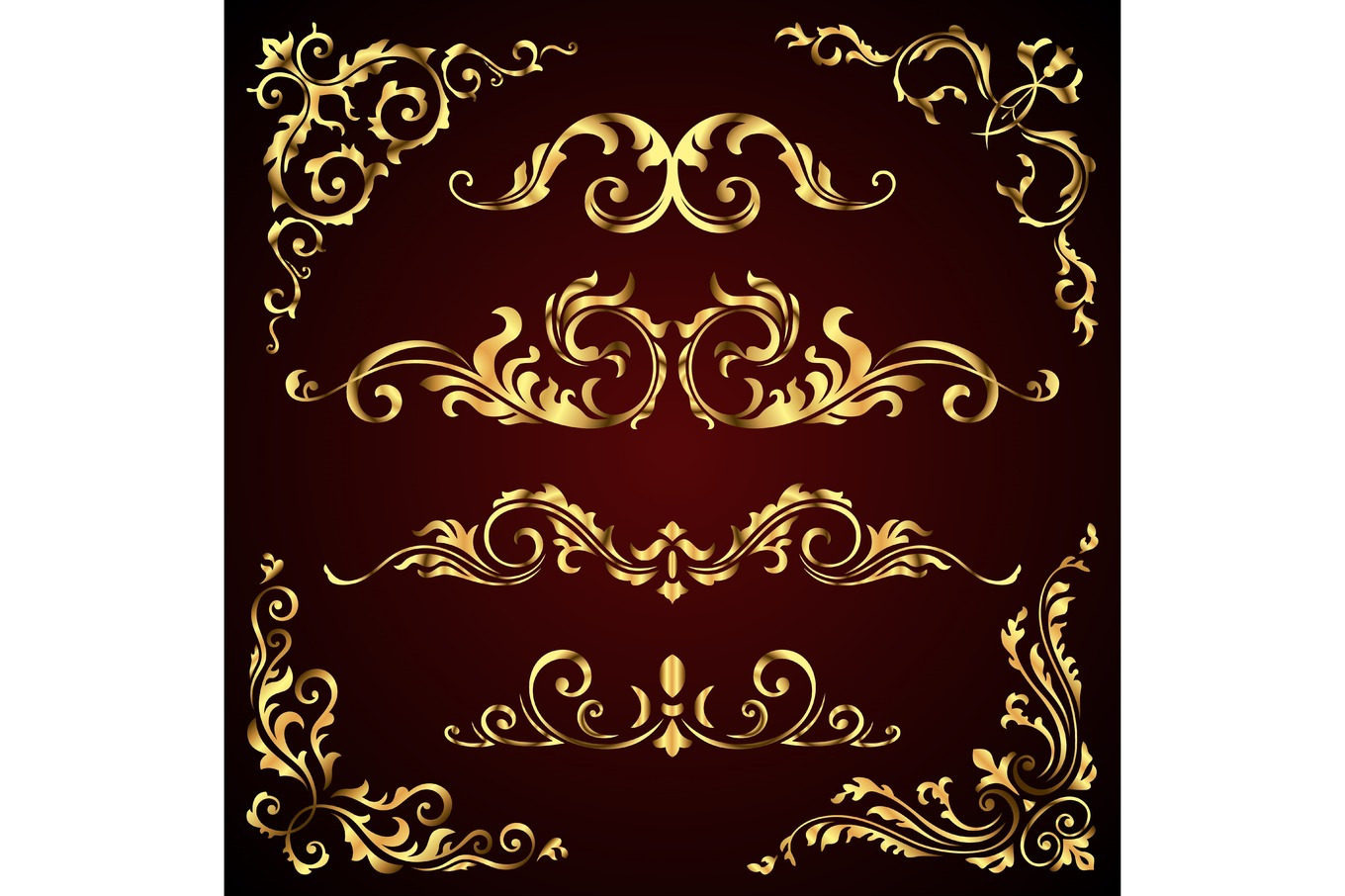 Victorian vector set of golden ornate page decor elements like banners ...
