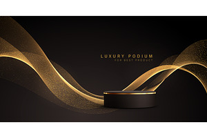 Gold cylinder podium. Golden Luxury, an Illustration by Marinstri