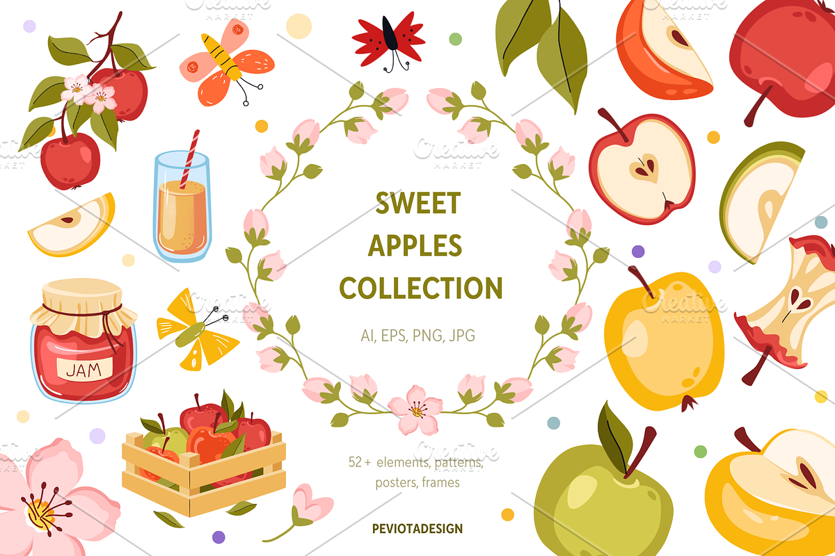 Sweet apples vector collection, a Food Illustration by Peviotadesign (Photo 1 of 11)