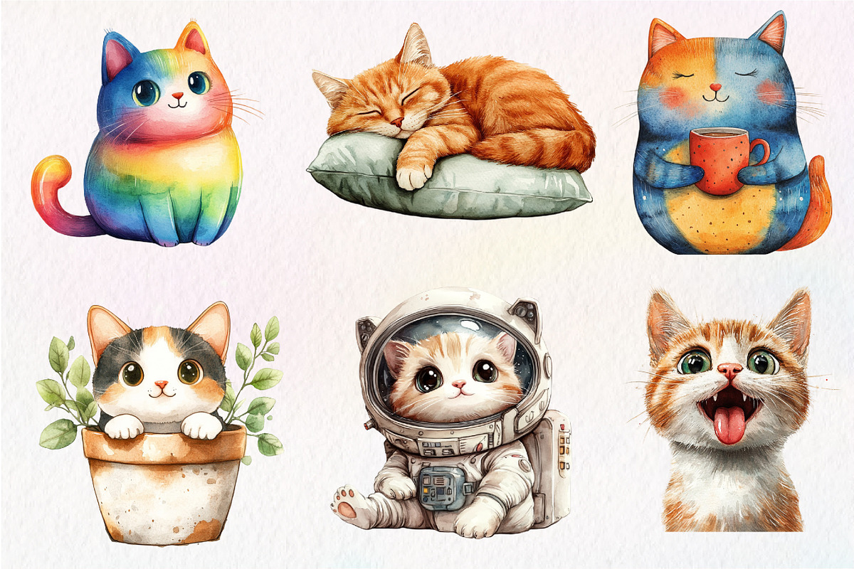 Watercolor Cats Clipart, an Illustration by Dream Creation (Photo 5 of 6)