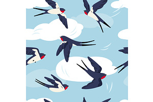 Flying swallows seamless pattern, an Animal Illustration by YummyBuum