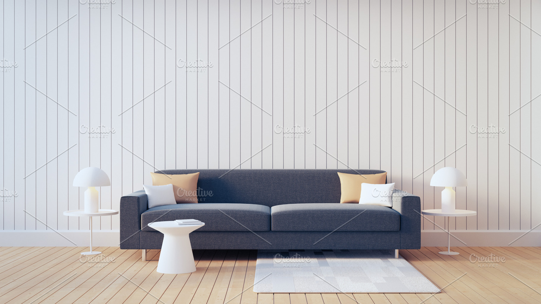 White wall and Gray sofa living room, an Architecture Photo by TONTECTONIX
