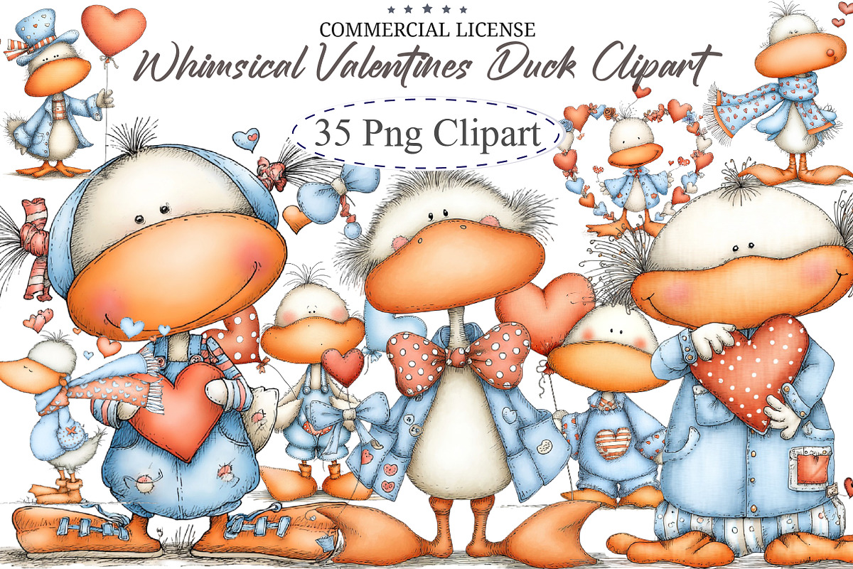 Whimsical Valentines Duck Clipart, an Illustration by designcity5 (Photo 1 of 5)