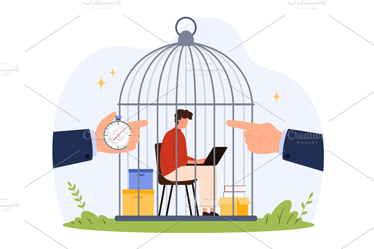 Trapped Workplace Cage app, a Person Illustration by Flashvector