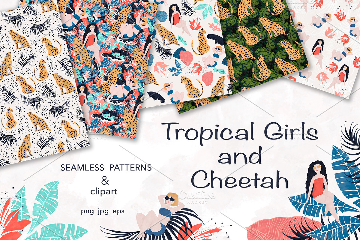 Tropical Girls and Cheetah, a Pattern Graphic by Lidiebug (Photo 1 of 4)
