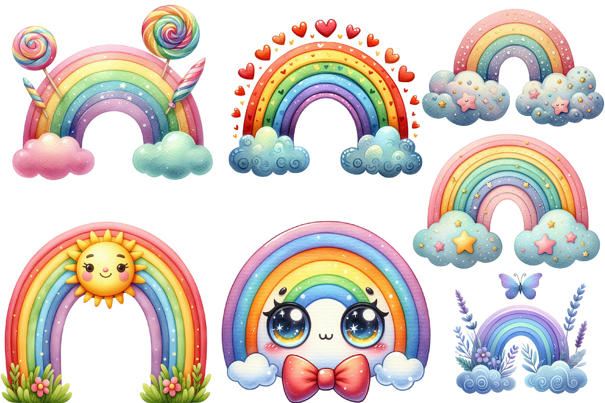 Watercolor Cute Rainbow Clipart PNG, an Illustration by Designworld (Photo 4 of 5)