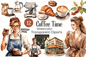 Coffee Lover Watercolor Clipart