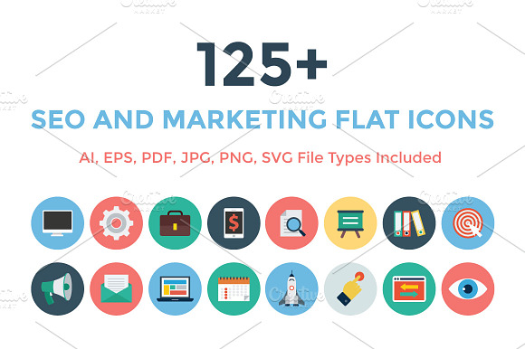 125 Seo And Marketing Flat Icons