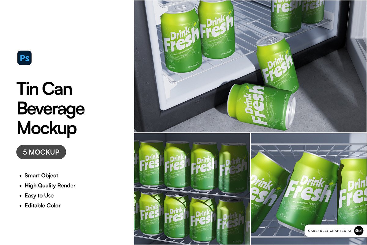 Tin Can Beverage Mockup, a Packaging Mockup by SLAB! Design (Photo 1 of 7)