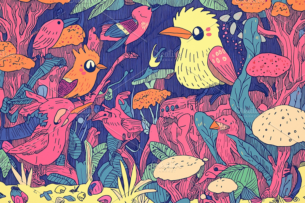 Big birds in a magical forest, an Animal Illustration by Sybillla