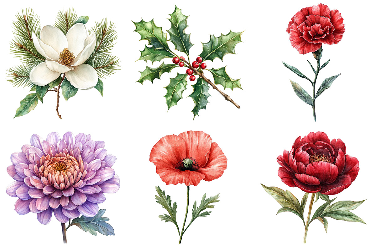 Vintage Floral Christmas Clipart Bun, an Illustration by Daily.Designs (Photo 3 of 5)