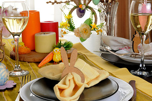 Easter table setting with bunny napk, a Holiday Photo by Apolonia