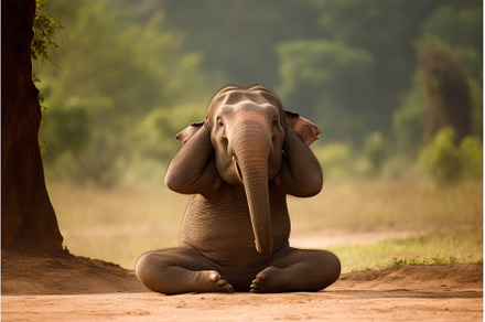 Elephant plugs his ear. Generate Ai, an Animal Photo by Ylivdesign