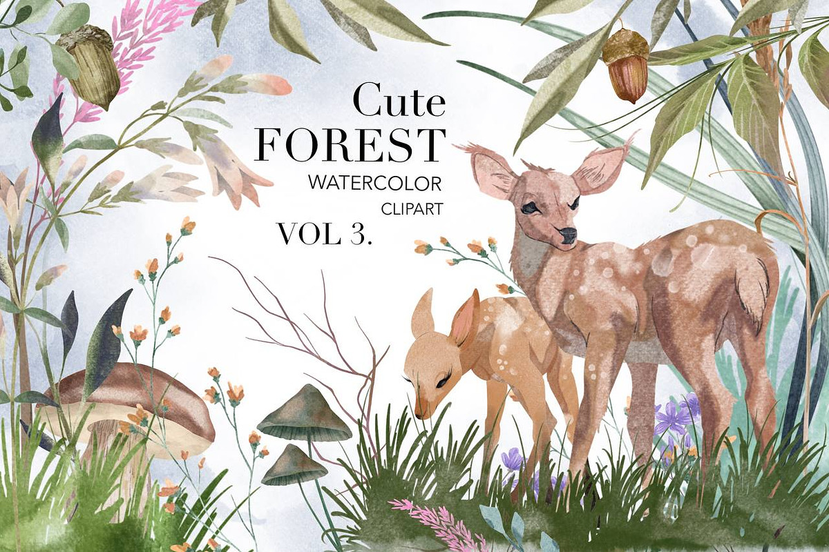 Watercolor Cute Forest clipart., an Animal Illustration by NKTKNS (Photo 1 of 10)