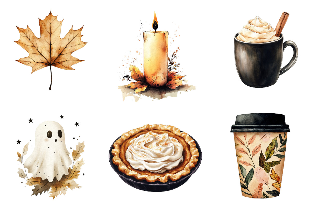 Beige & Black Autumn Clipart, an Illustration by Watercolor design (Photo 3 of 4)