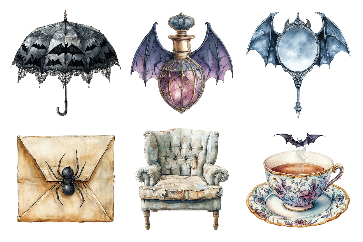 Watercolor Victorian Halloween Clipa, an Icon by Daily.Designs (Photo 5 of 5)