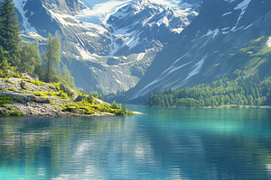 Spring in alpine mountains and lake, a Nature Photo by MistyDay