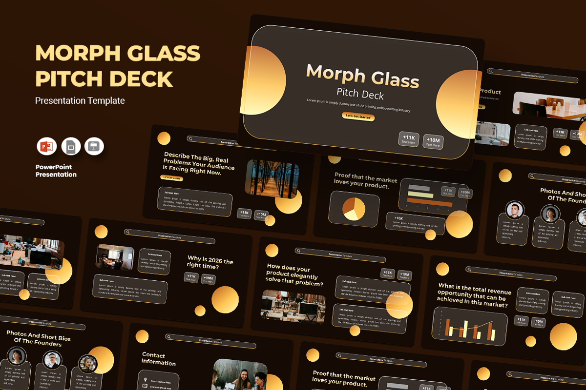 Morph Glass Pitch Deck - PowerPoint, a Presentation Template by Iqsiart Studio (Photo 1 of 3)