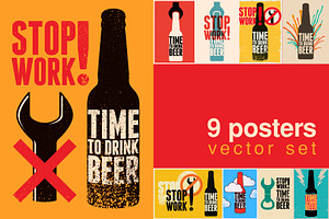 Beer time bottle vector poster set., a Food Illustration by PoPaShop