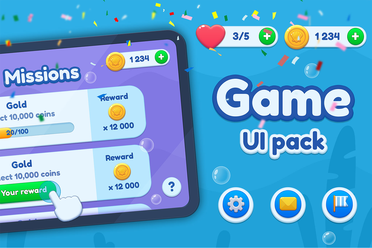 Casual GUI Mobile game UI pack, an Icon by KartInnka (Photo 1 of 24)