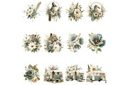Green Boho Flower Clipart Bundle, a Decorative Illustration by Nicole Branger Art (Thumbnail 7 of 20)