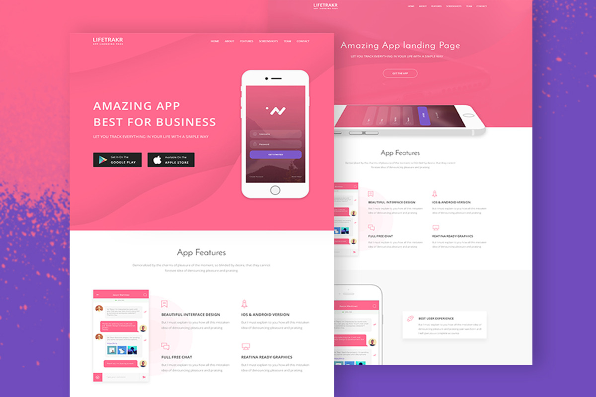 Lifetrakr App Landing Page Template, an App Template by Themefisher (Photo 3 of 5)