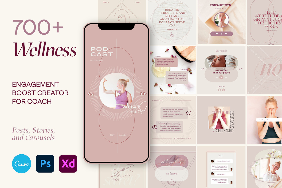 Wellness Social Media Kit CANVA PS, a Social Media Template by Sparrow & Snow (Photo 1 of 26)