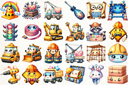 Cute KawaiI Construction Watercolor, an Illustration by Pixels.Craft (Thumbnail 2 of 7)