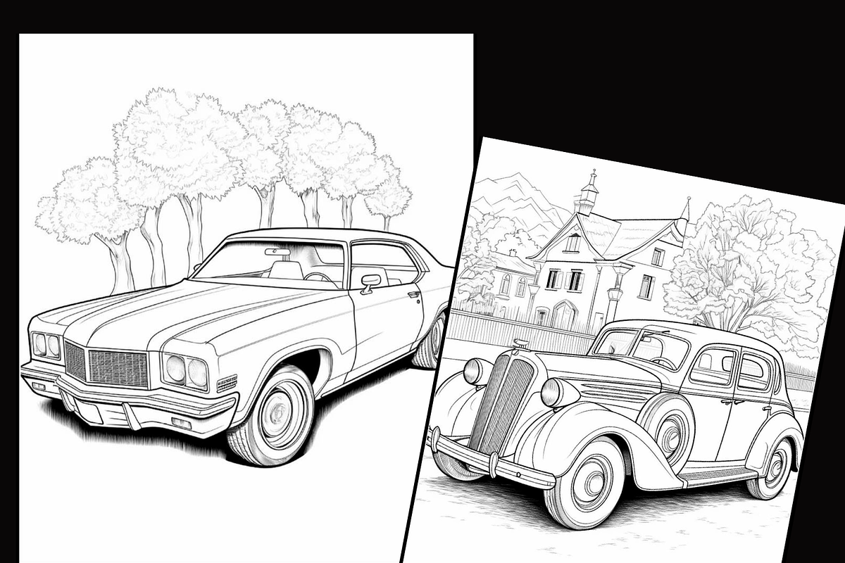 Vintage Classic Cars Coloring Pages, an Illustration by Sourcedigi (Photo 3 of 3)