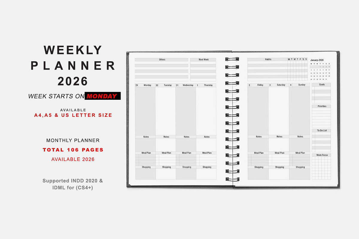 2026 Monday Start Planner Bundle, a Stationery Template by MNT-Creator (Photo 2 of 11)