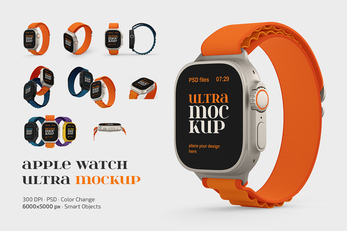Apple Watch Ultra Mockup Set, a Wearable Device Mockup by Country4k (Photo 1 of 4)