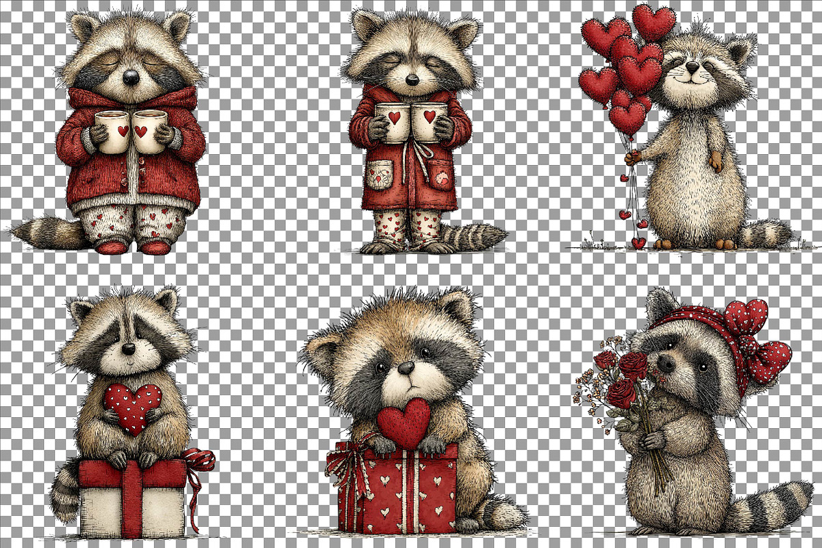 Whimsical Valentine Raccoon Clipart, an Illustration by Sublimation Artist (Photo 4 of 6)