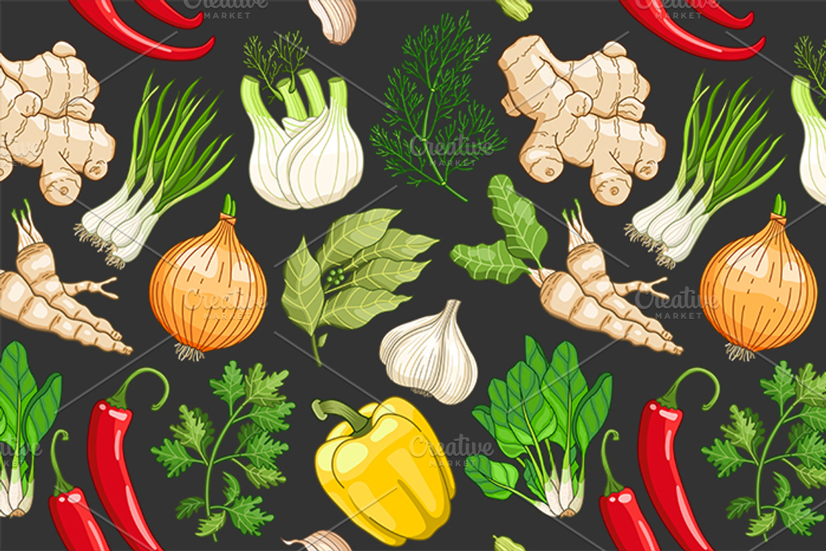 Vector vegetable pattern with herbs, a Pattern Graphic by Primula`s shop (Photo 3 of 3)