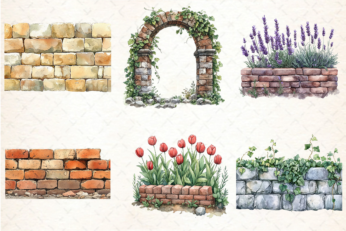 Watercolor Brick Wall Sublimation Cl, an Illustration by DreamCafeArt (Photo 2 of 7)