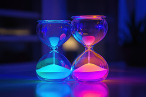 Colorful neon hourglass concept high, a Photo by Pavel_design