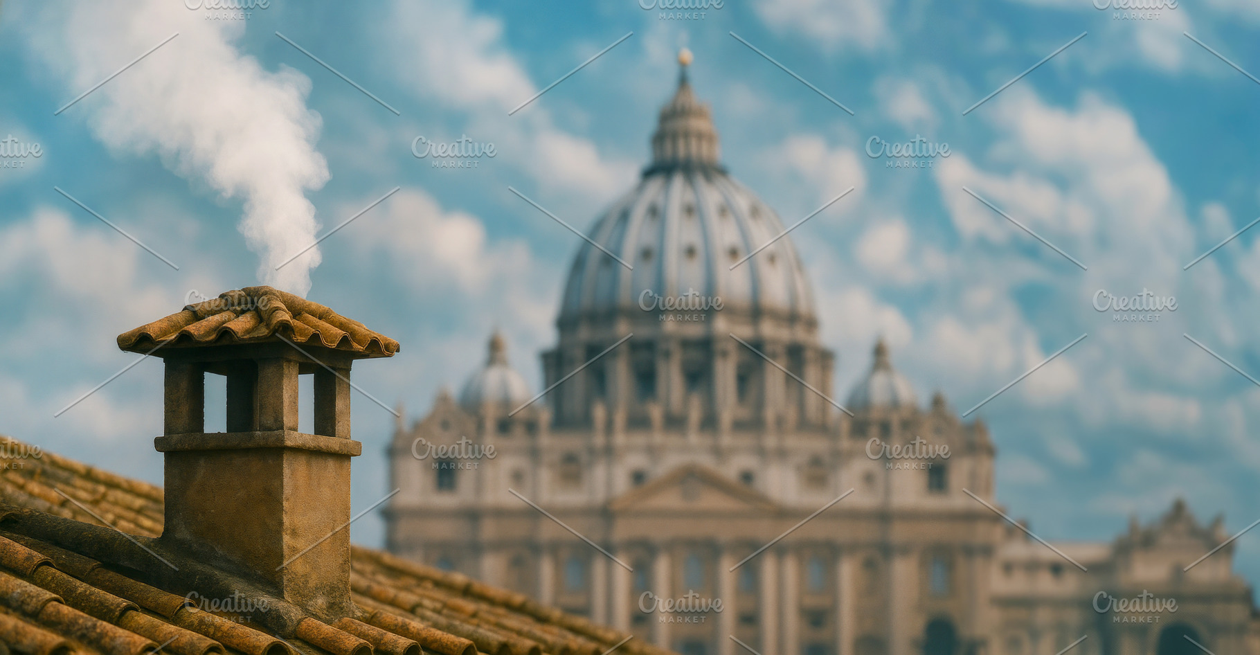 Vatican rooftop chimney white smoke, a Photo by LiliGraphie