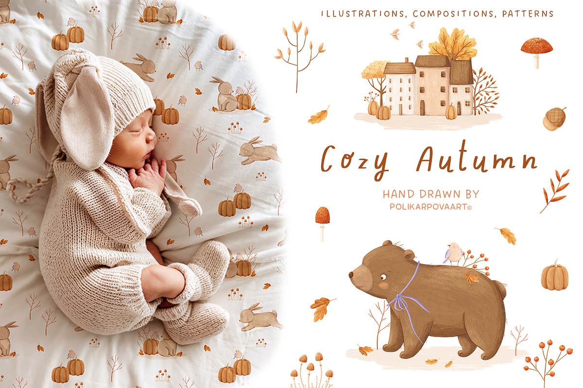 Cozy Autumn - baby clipart & pattern, a Decorative Illustration by polikarpovaart (Photo 1 of 17)