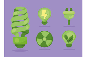 five green energy icons, a Technology Illustration by studiogstock