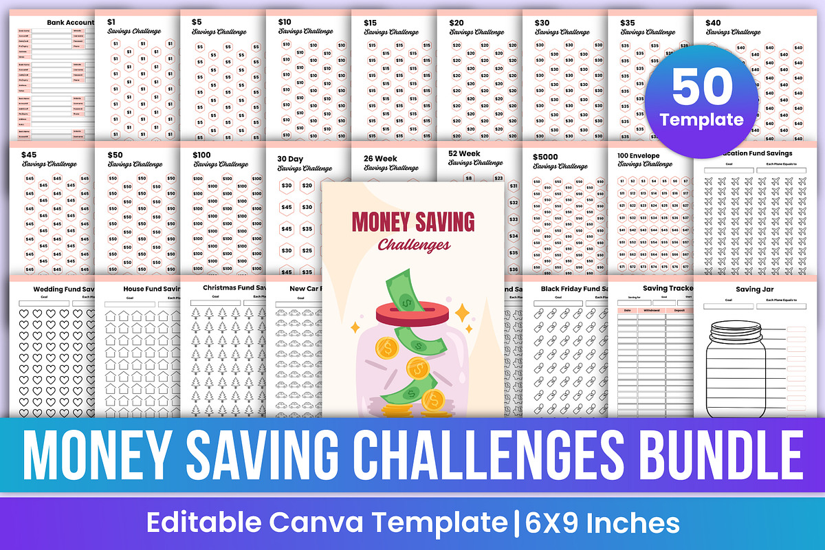 Money Saving Challenges Bundle Canva, a Stationery Template by Mustafiz (Photo 1 of 6)